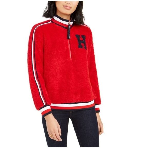 Tommy Hilfiger Striped-Trim Sherpa Sweatshirt - Picture 1 of 8